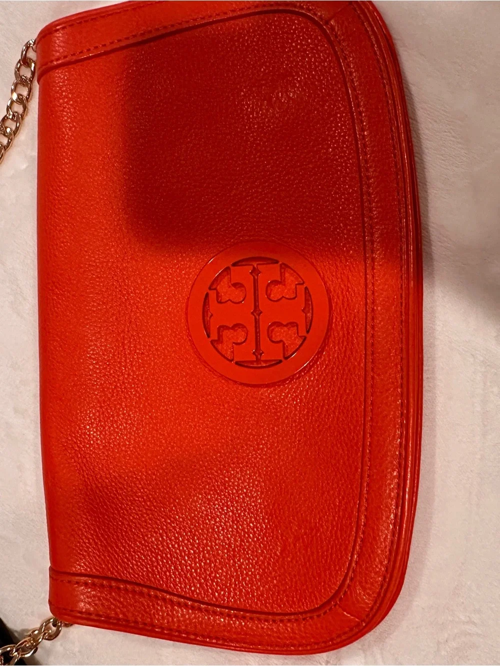 Rara Tory Burch Bright Orange Leather Flap Crossbody or clutch